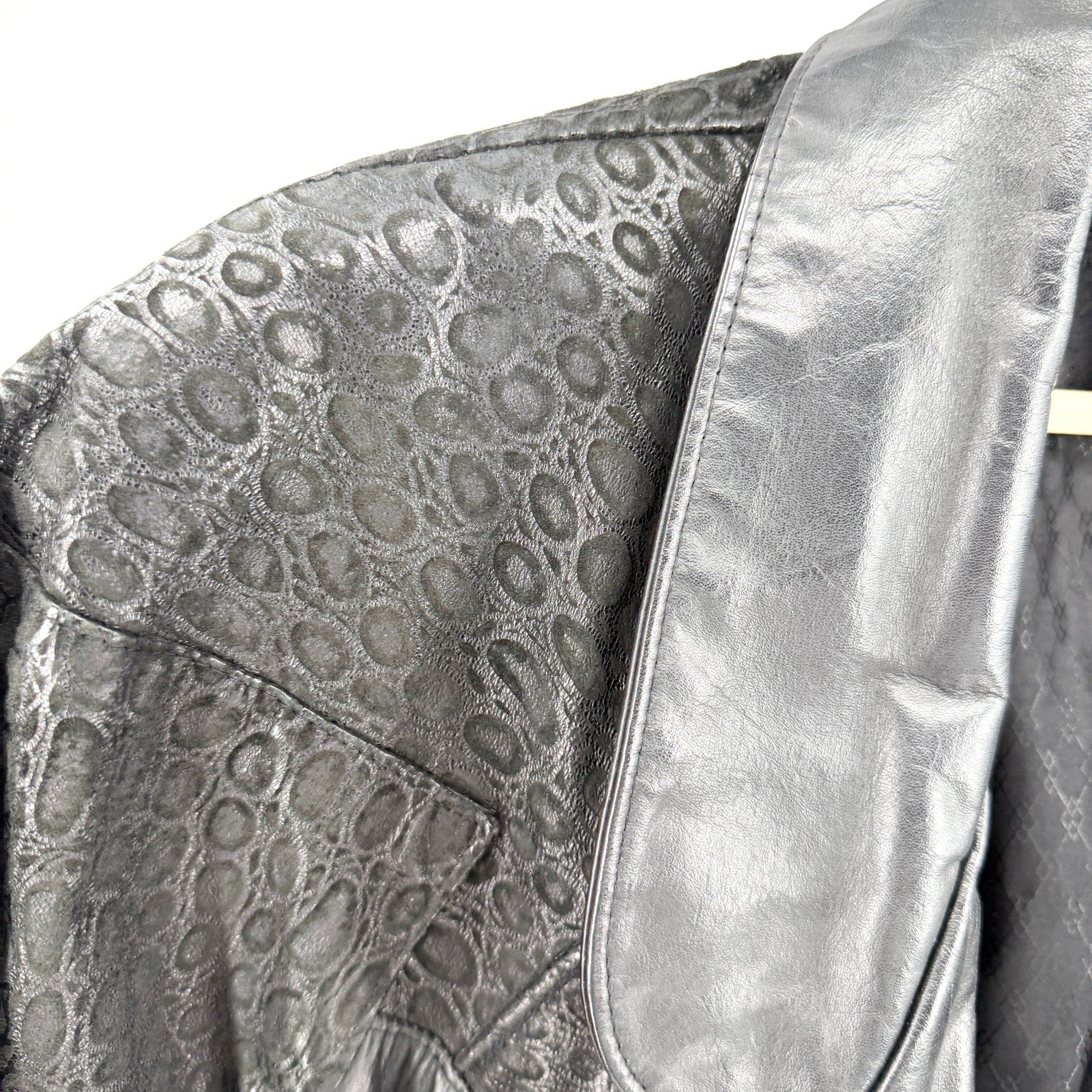 Vintage 80s Black Genuine Leather Textured Panel Blazer Jacket