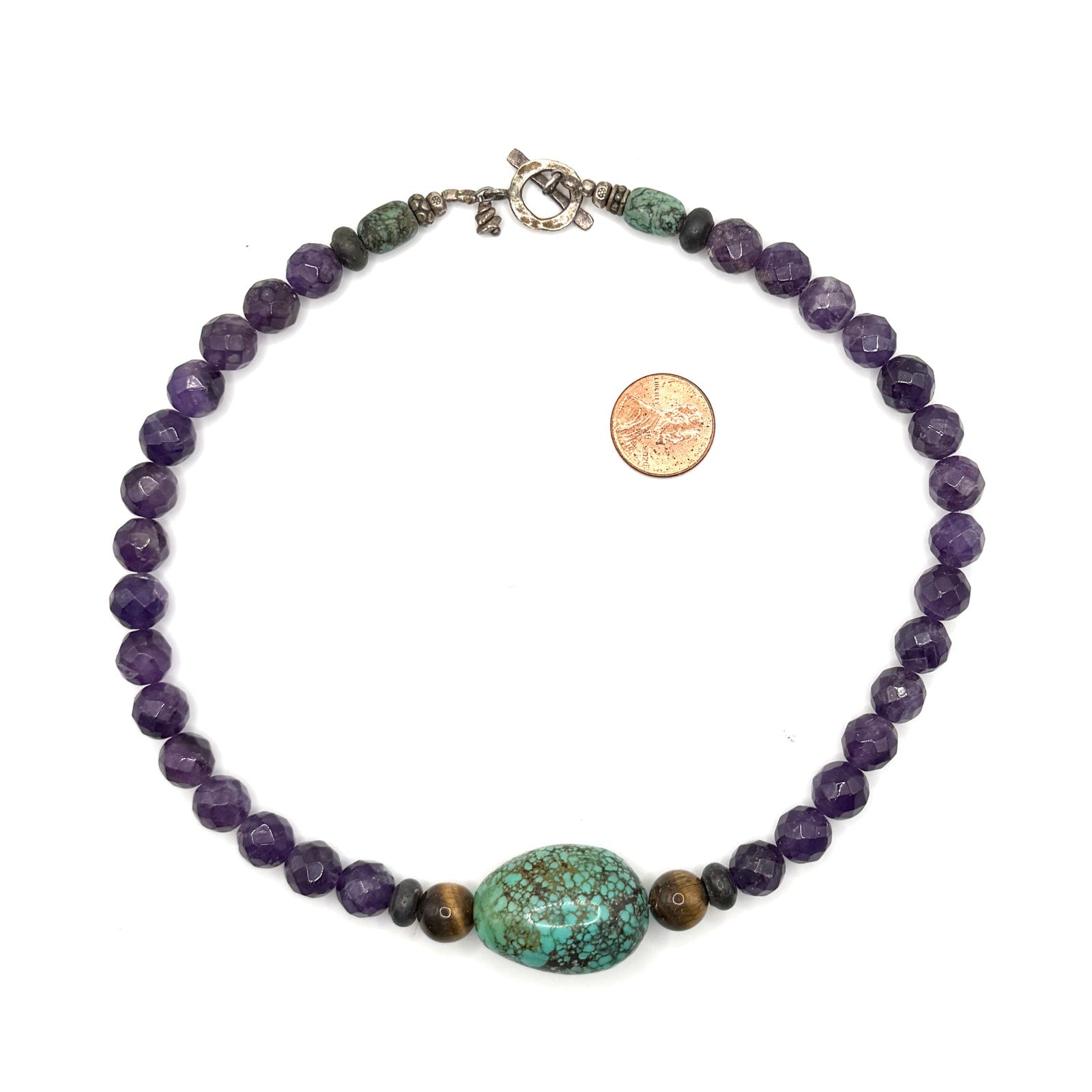 Vintage Y2K Purple Amethyst Turquoise Tiger Eye Boho Statement Bead Necklace