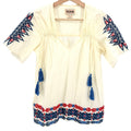 Pepin Cream 100% Cotton Red Blue Embroidered Tunic Blouse