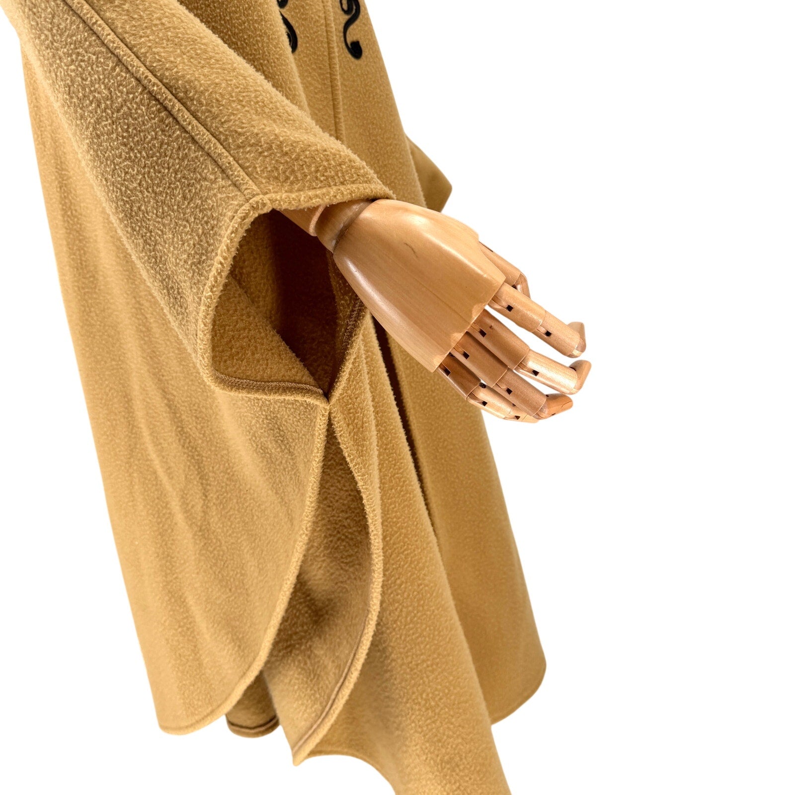 Vintage 90s Lord and Taylor Camel Embroidered Mock Neck Poncho Cape