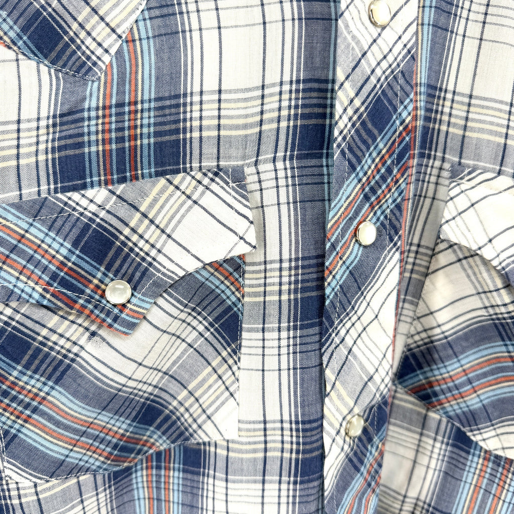 Vintage 70s Double S Blue Plaid Pearl Snap Western Shirt