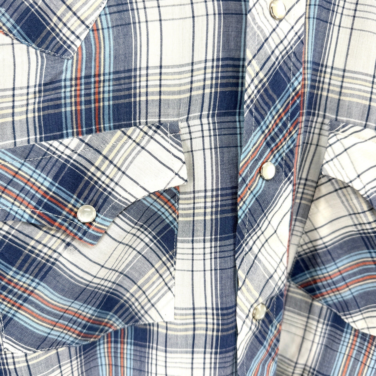 Vintage 70s Double S Blue Plaid Pearl Snap Western Shirt