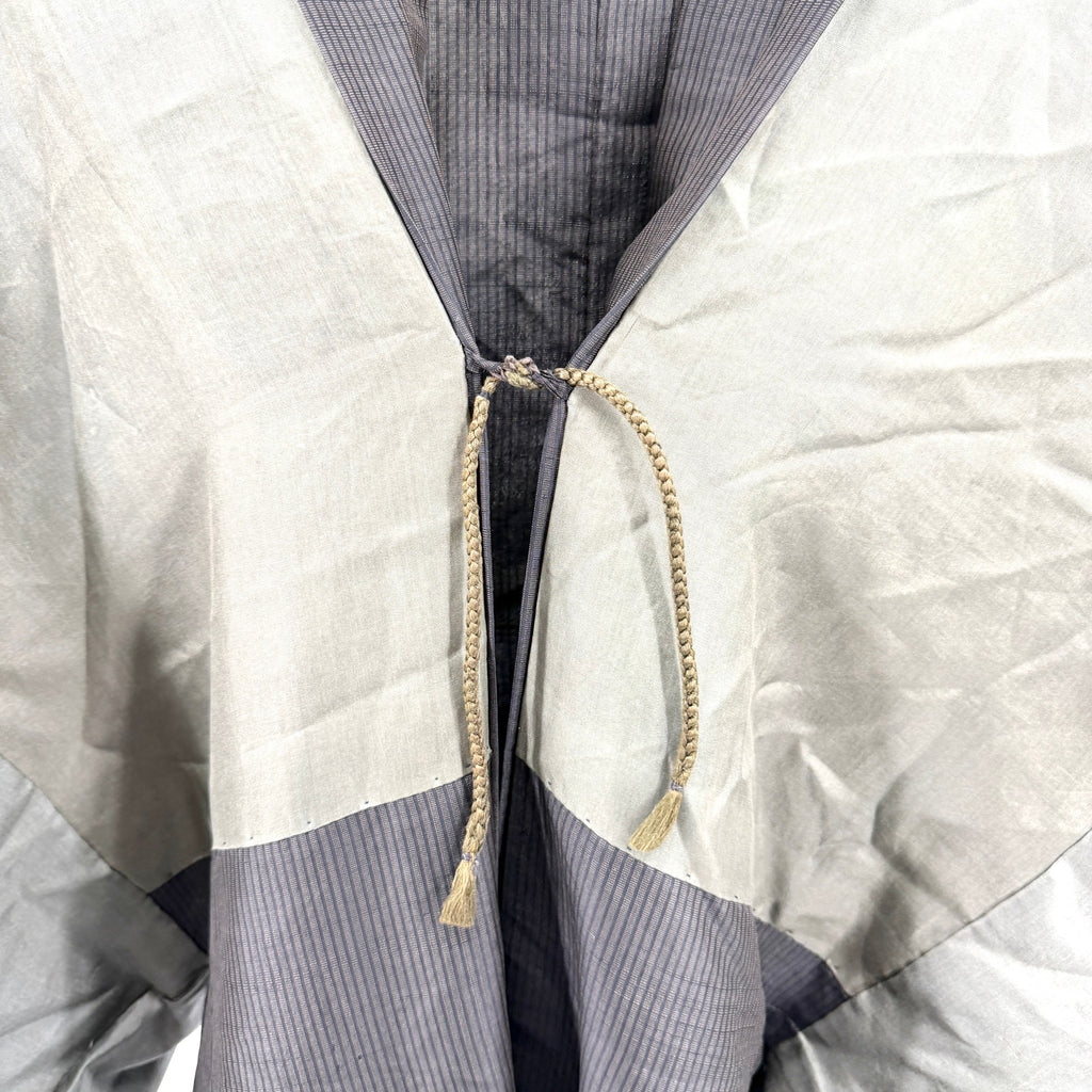 Vintage 50s Gray 100% Silk Mt Fuji Mens Haori Kimono Jacket