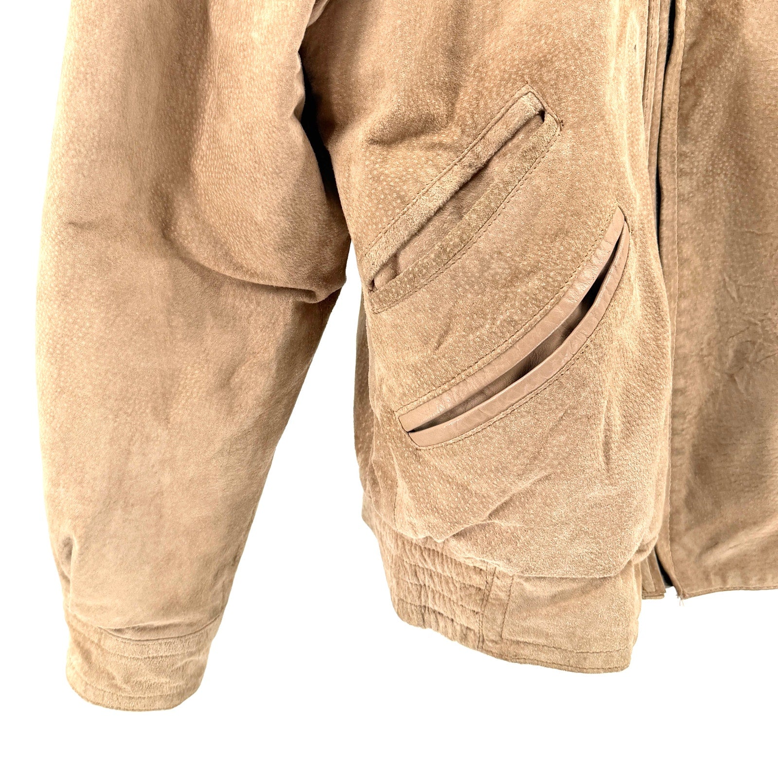 Vintage 80s Jonathan Grey Tan Genuine Leather Suede Bomber Jacket