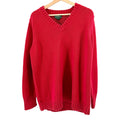 Vintage 90s Lauren Ralph Lauren Red 100% Cotton V-Neck Chunky Knit Sweater