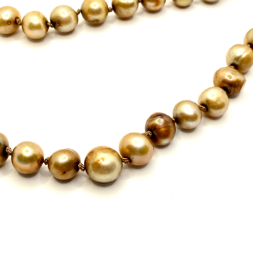 Vintage 90s Champagne Genuine Pearl Hand Knotted Rope Statement Necklace