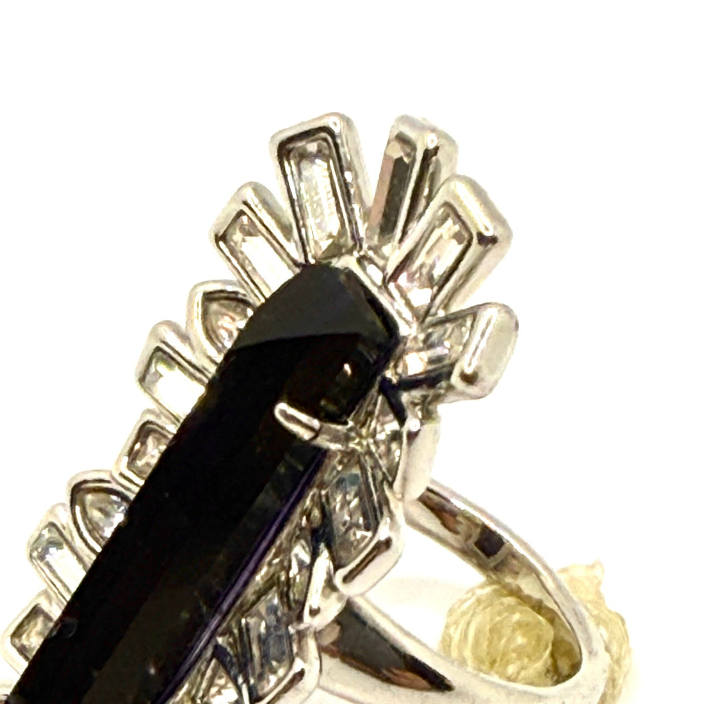 Alexis Bittar Miss Havisham Crystal Matrix Silver Tone Blue Baguette Ring