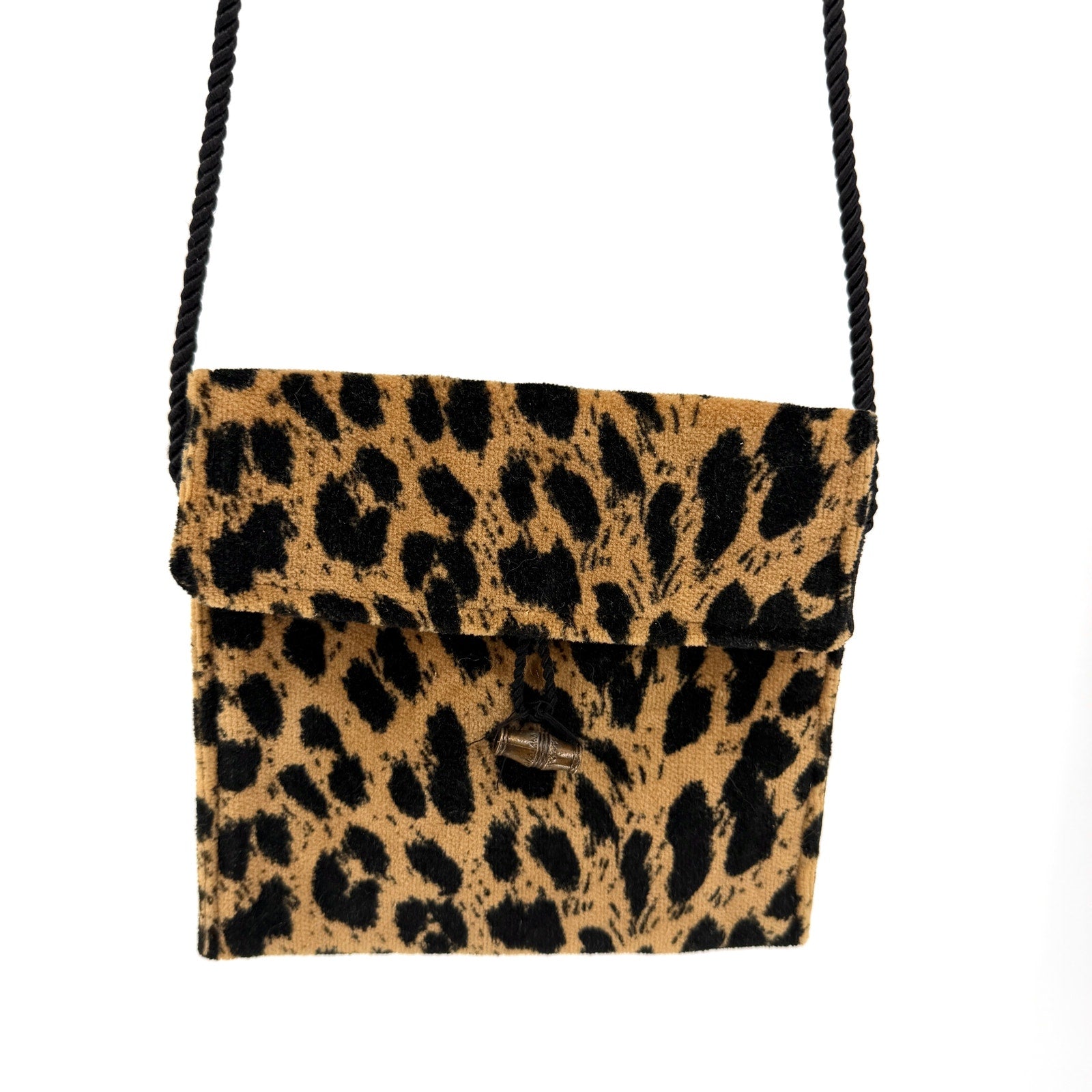 Black Dog Design Velvet Leopard Animal Print Shoulder Envelope Mini Purse