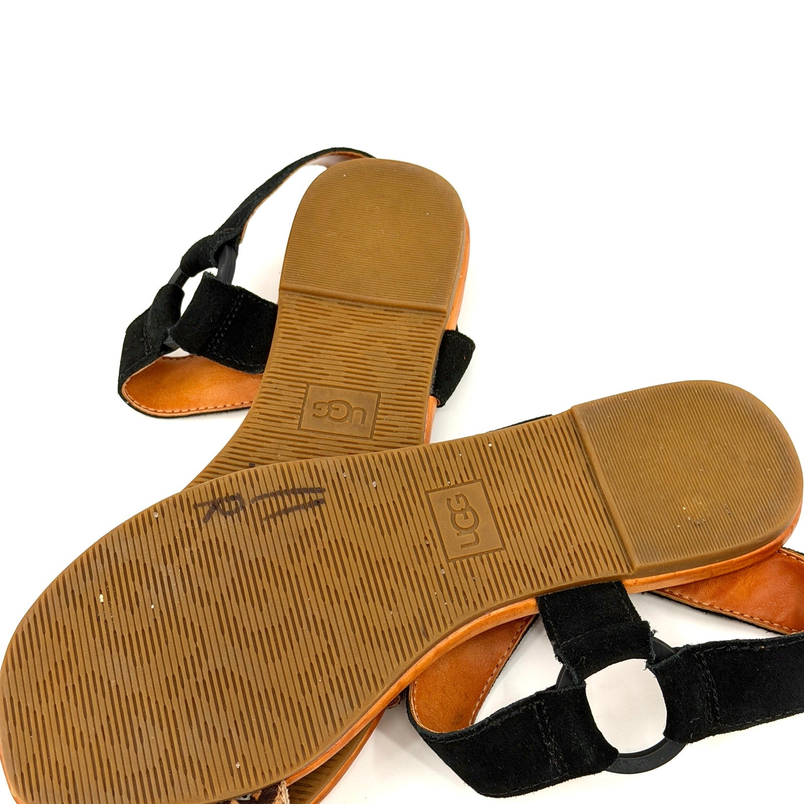 UGG Black Leopard Calf Hair Leather Strappy Sandals