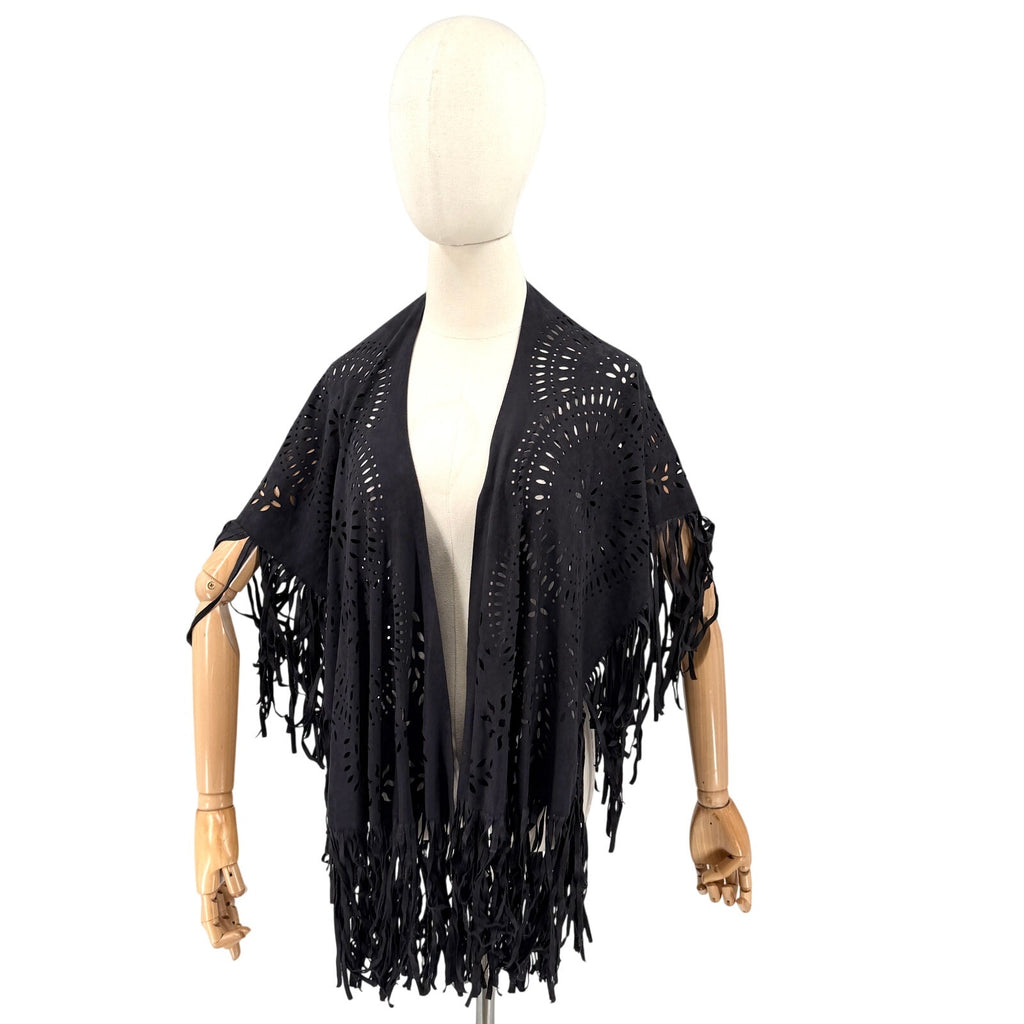 Choies Black Laser Cut Fringe Ruana Shawl