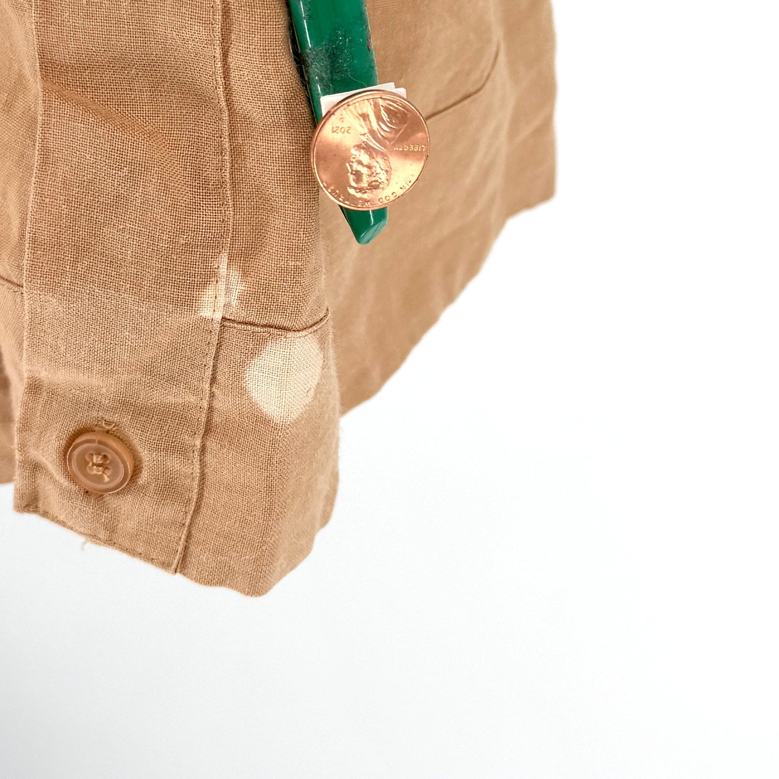 Vintage Y2K JMP Tan Pleated Four Pocket Short Sleeve Cuban Guayabera Shirt