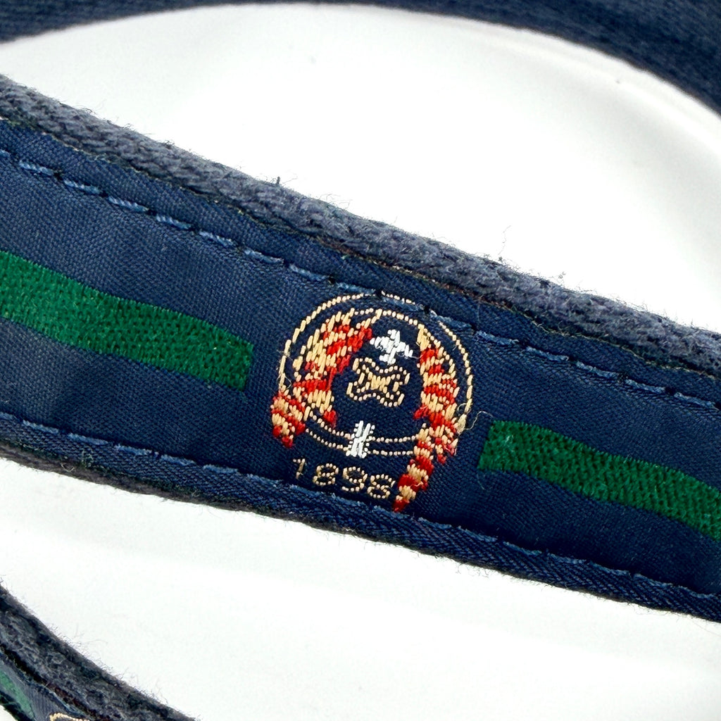 Vintage 80s YRI Navy Green Genuine Leather Preppy Woven Crest Belt