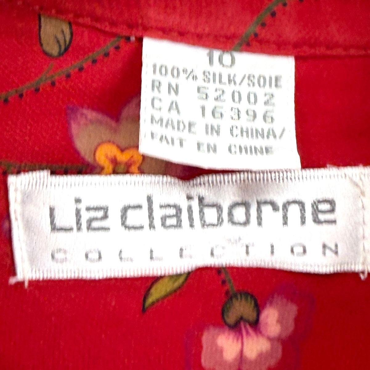 Vintage 90s Liz Claiborne Collection Red Floral 100% Silk Blouse