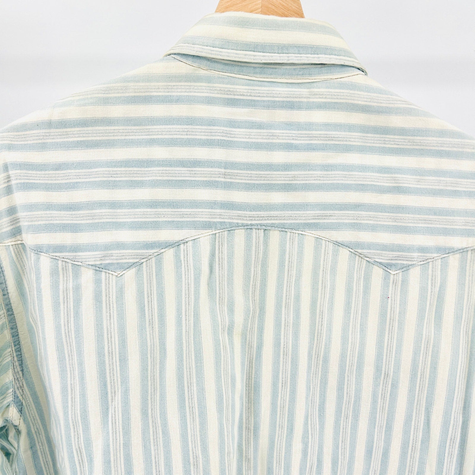 Vintage 80s Guess Jeans Light Blue White Striped Cotton Western Shirt