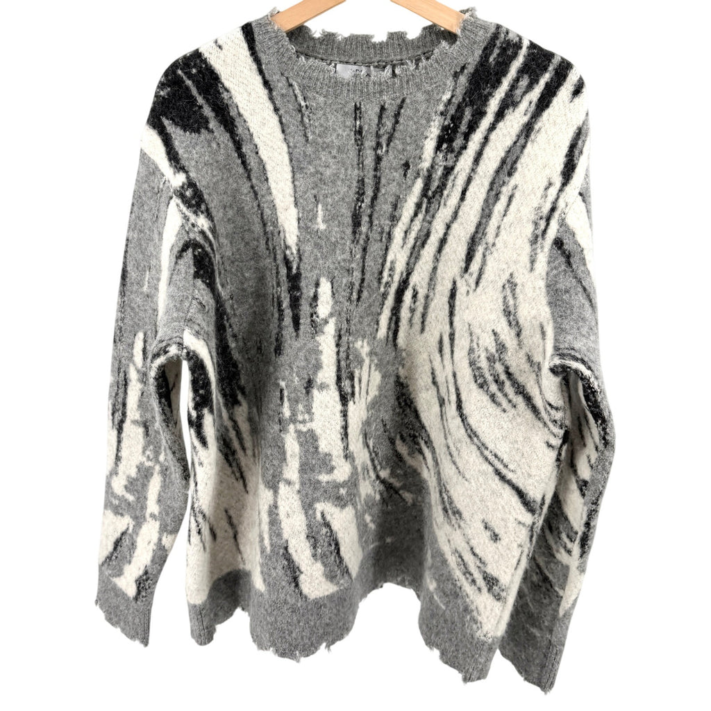 InDhouse Gray White Black Abstract Deconstructed Pullover Sweater