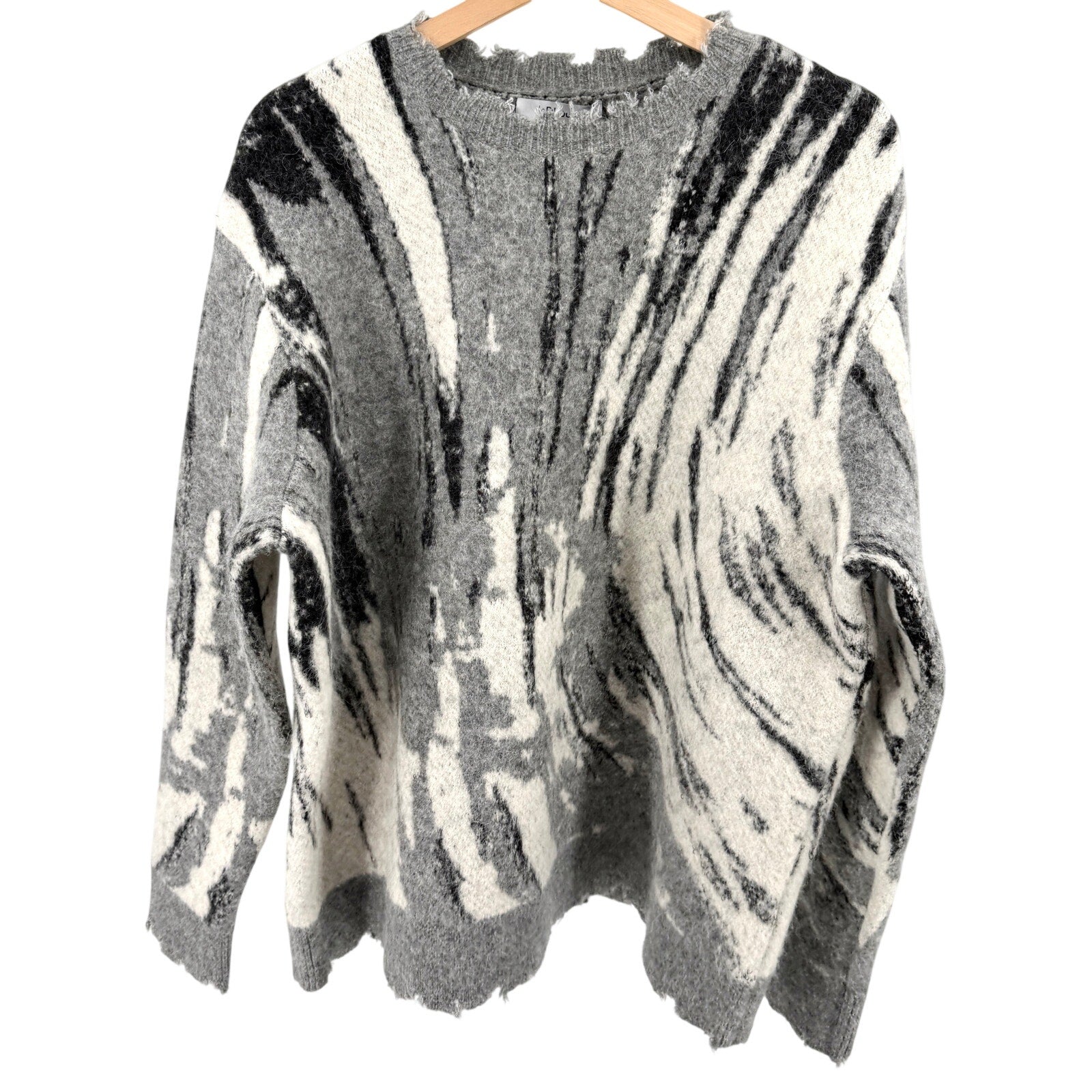 InDhouse Gray White Black Abstract Deconstructed Pullover Sweater