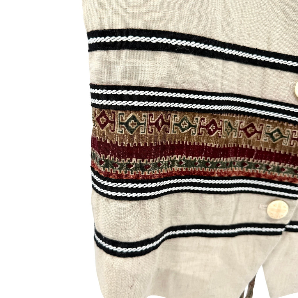 Vintage 90s Justin B. Jones Tan Southwestern Aztec Print Tie-Back Vest