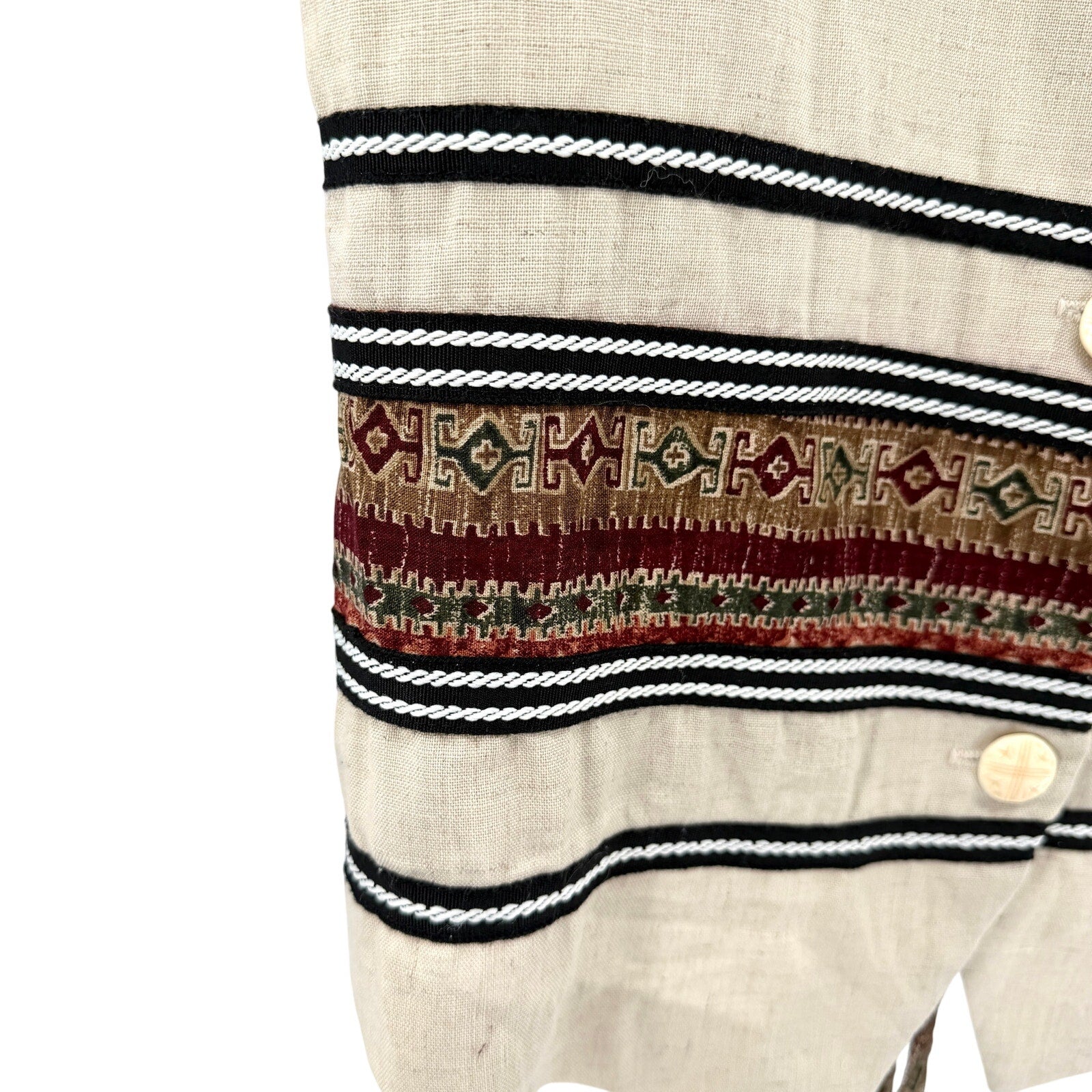 Vintage 90s Justin B. Jones Tan Southwestern Aztec Print Tie-Back Vest