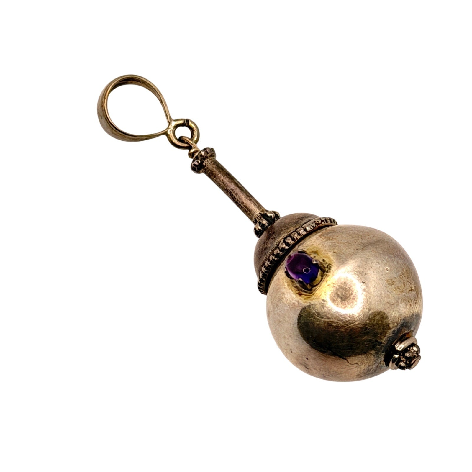 Vintage 90s Sterling Silver Amethyst Sculptural Maraca Pendant