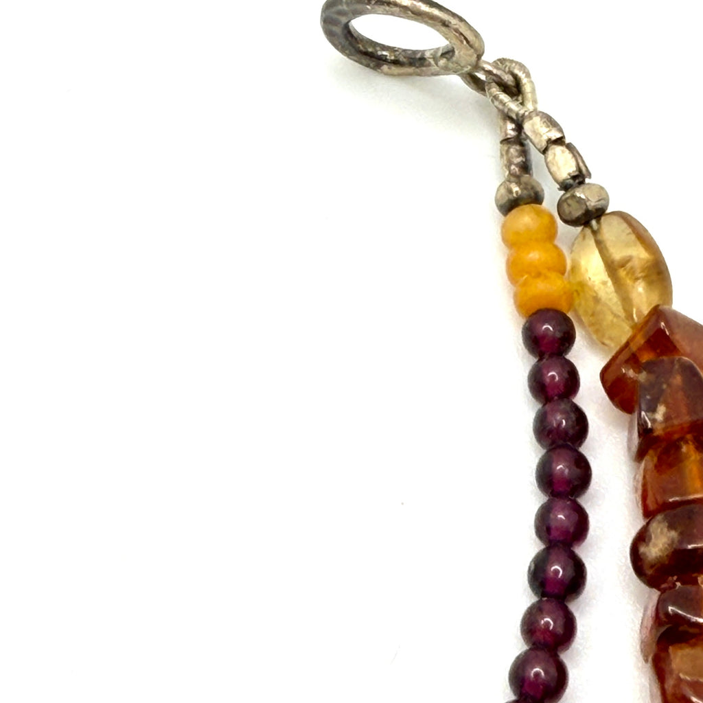 Vintage 90s Raw Amber Garnet Organic Double Strand Toggle Statement Necklace