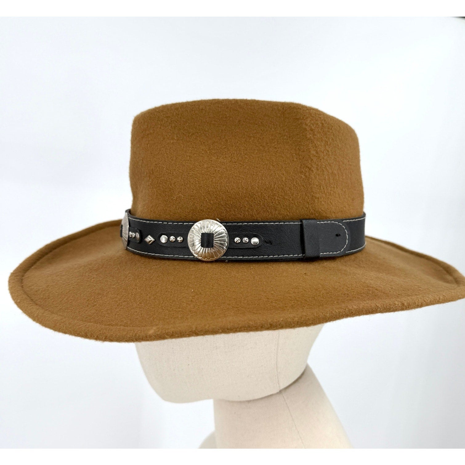 Vintage Y2k Peruvian Connection Warm Brown Wool Western Silver Concho Cowboy Hat