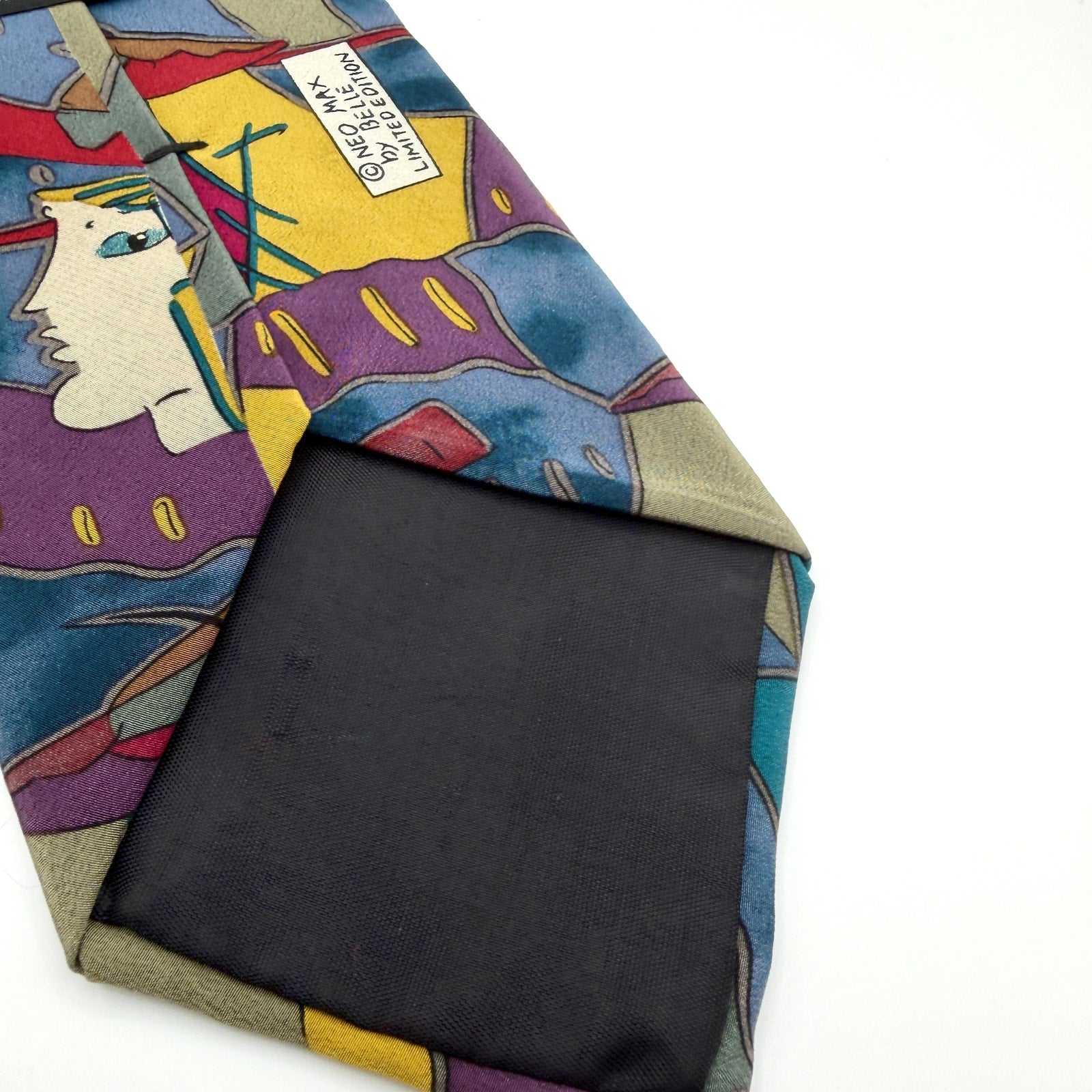 Vintage 90s Neo Max Purple Blue 100% Silk Peter Max Pop Art Necktie