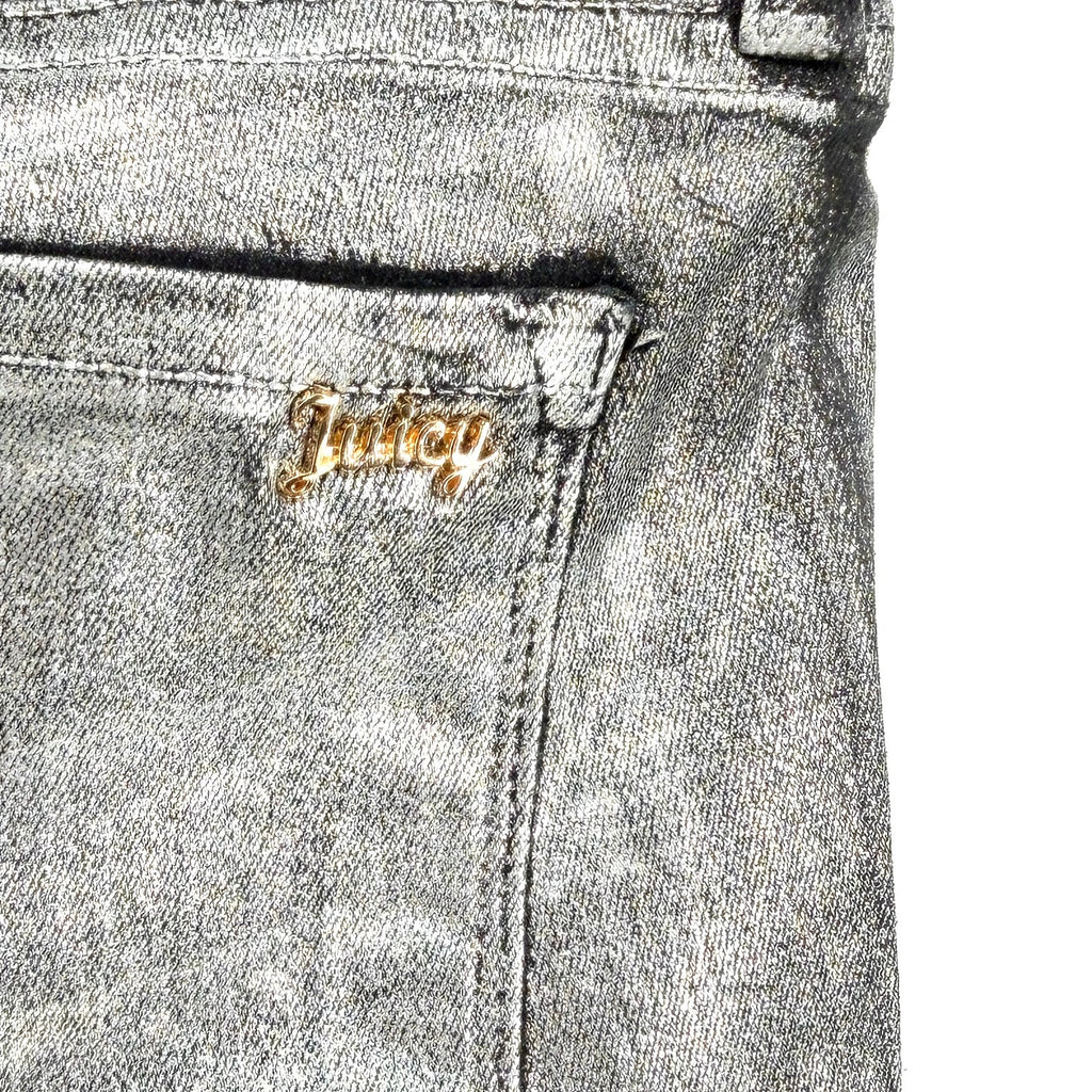 Juicy Couture Silver Metallic Wax Coated Stretchy Skinny Jeans