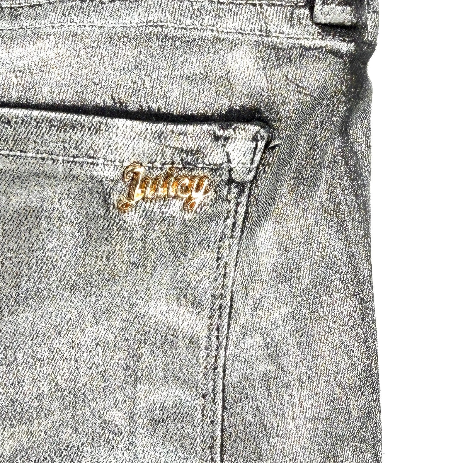 Juicy Couture Silver Metallic Wax Coated Stretchy Skinny Jeans