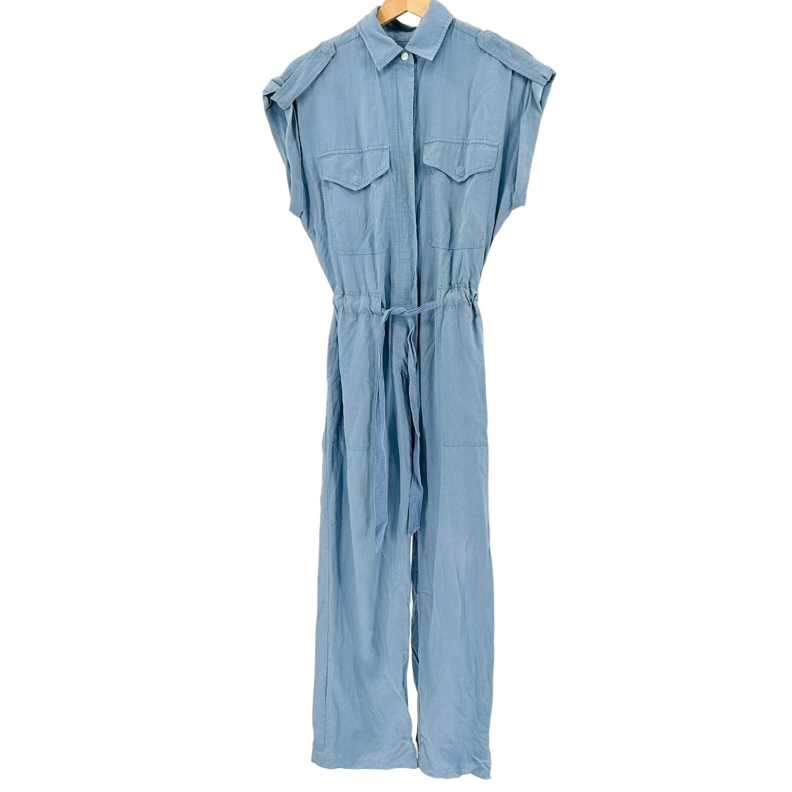 Y2K Rag & Bone Light Blue Linen Blend Button-Front Utility Jumpsuit