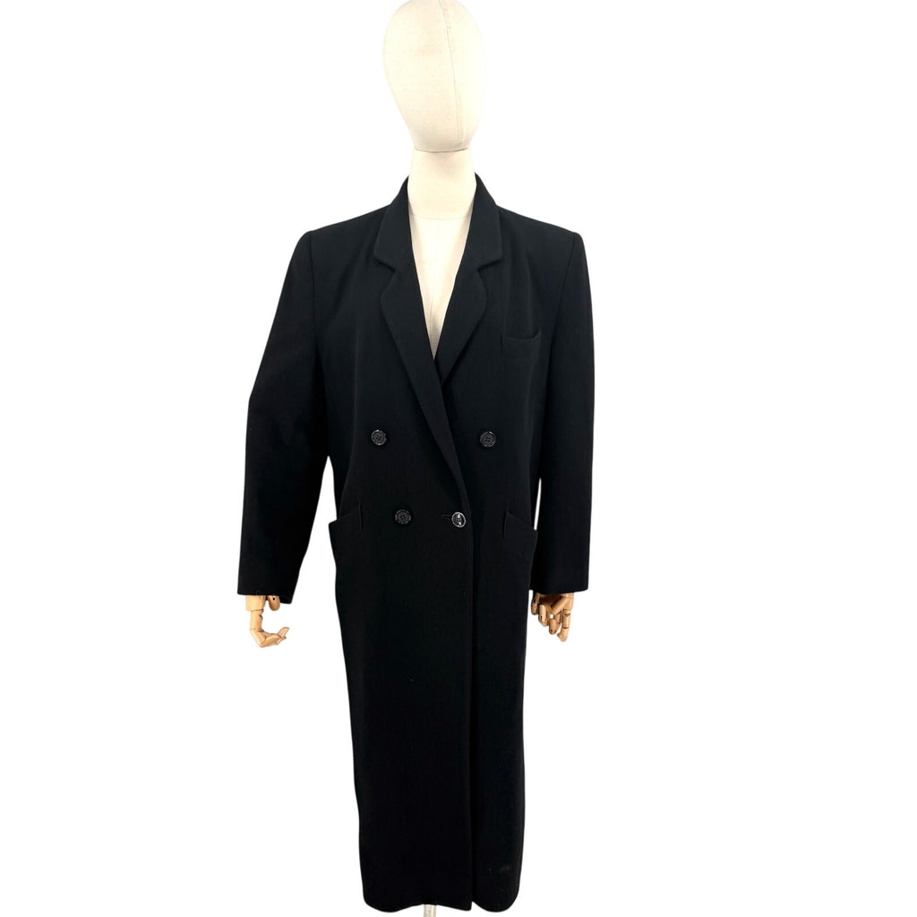 Vintage 90s Fleurette Black 100% Cashmere Double-Breasted Coat