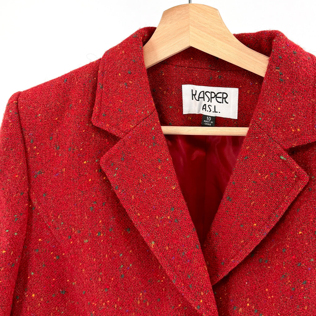 Vintage Y2K Kasper A.S.L. 100% Wool Red Tweed Speckled Fitted Blazer Jacket