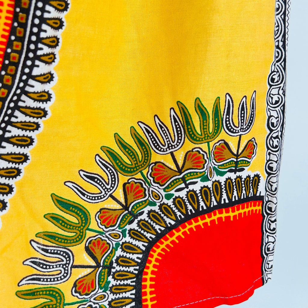Vintage 90s Rainbow Yellow Red Dashiki Cotton Skirt & Head Scarf Set