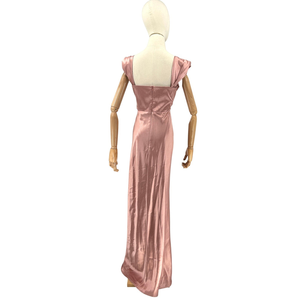 Birdy Grey Blush Pink Satin Thigh Slit Formal Gown