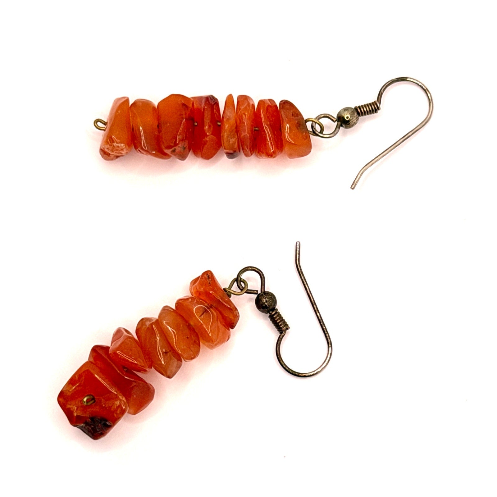 Vintage 90s Orange Carnelian Boho Chunky Stone Drop Earrings