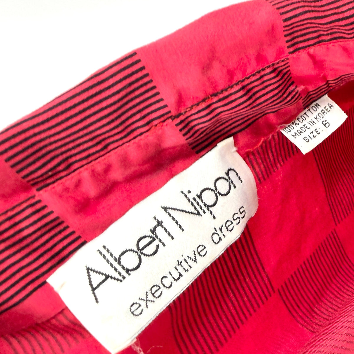 Vintage 80s Albert Nipon Red 100% Cotton Checkerboard Shirt Dress