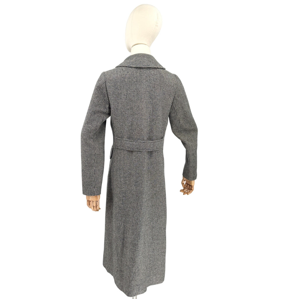 Vintage 60s Montaldos Black White Houndstooth Long Overcoat