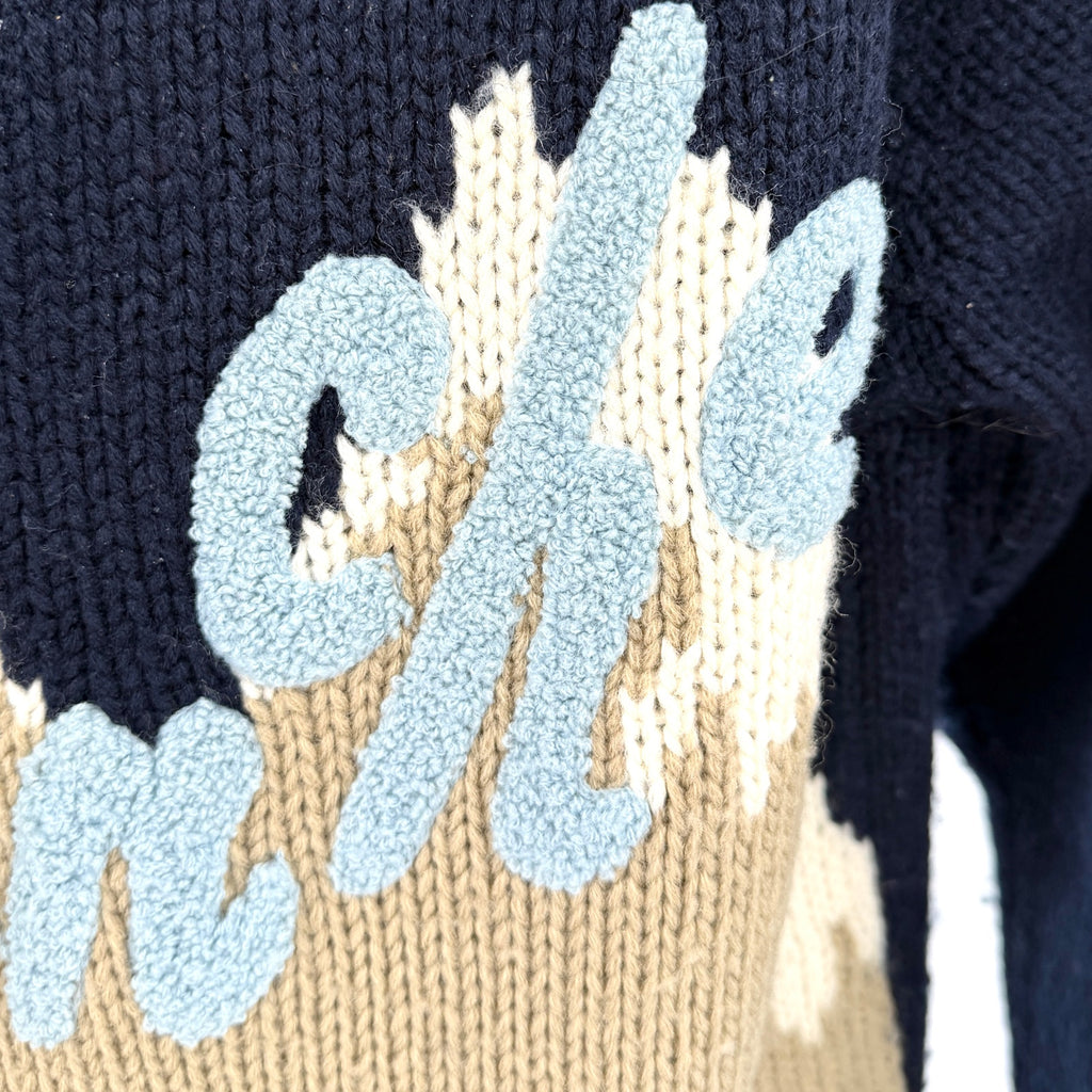 Vintage 80s Authentic Whipp Navy Blue Varsity Avalanche Ski Cardigan Sweater