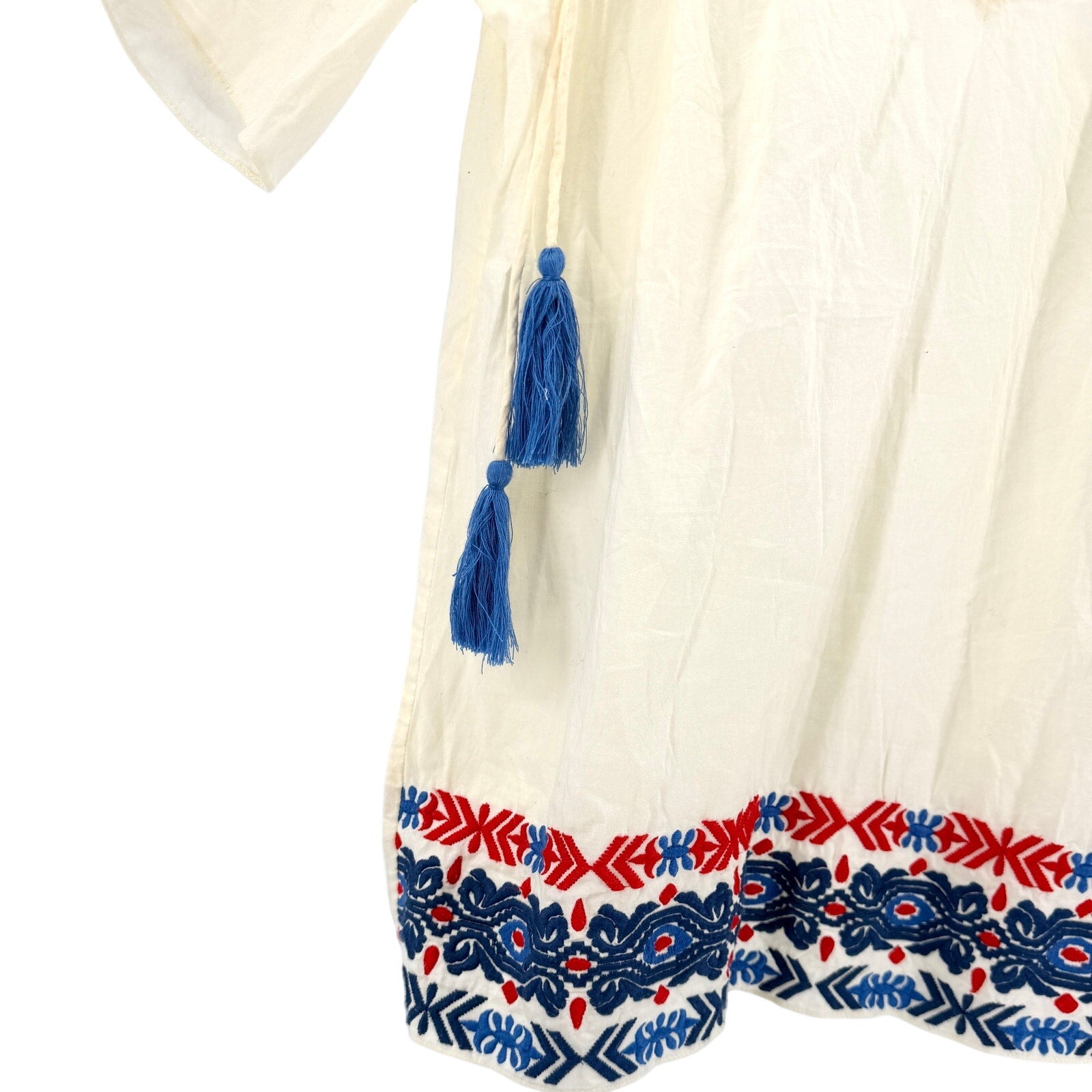 Pepin Cream 100% Cotton Red Blue Embroidered Tunic Blouse