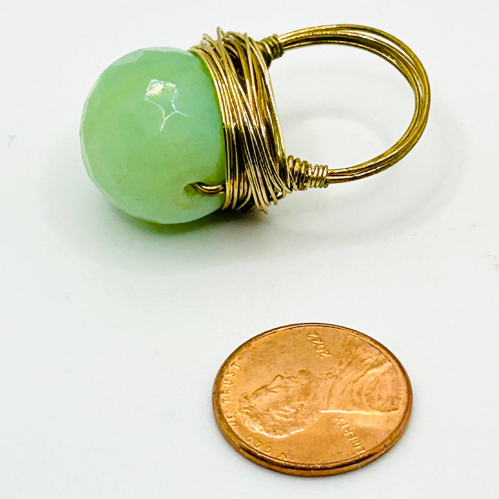 Green Jade Gold Wire Wrapped Statement Ring