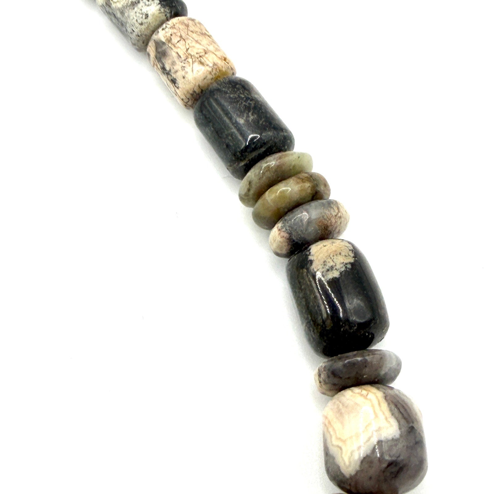 Vintage 90s Sun Silver Co Sterling Onyx Jasper Southwestern Beaded Necklace