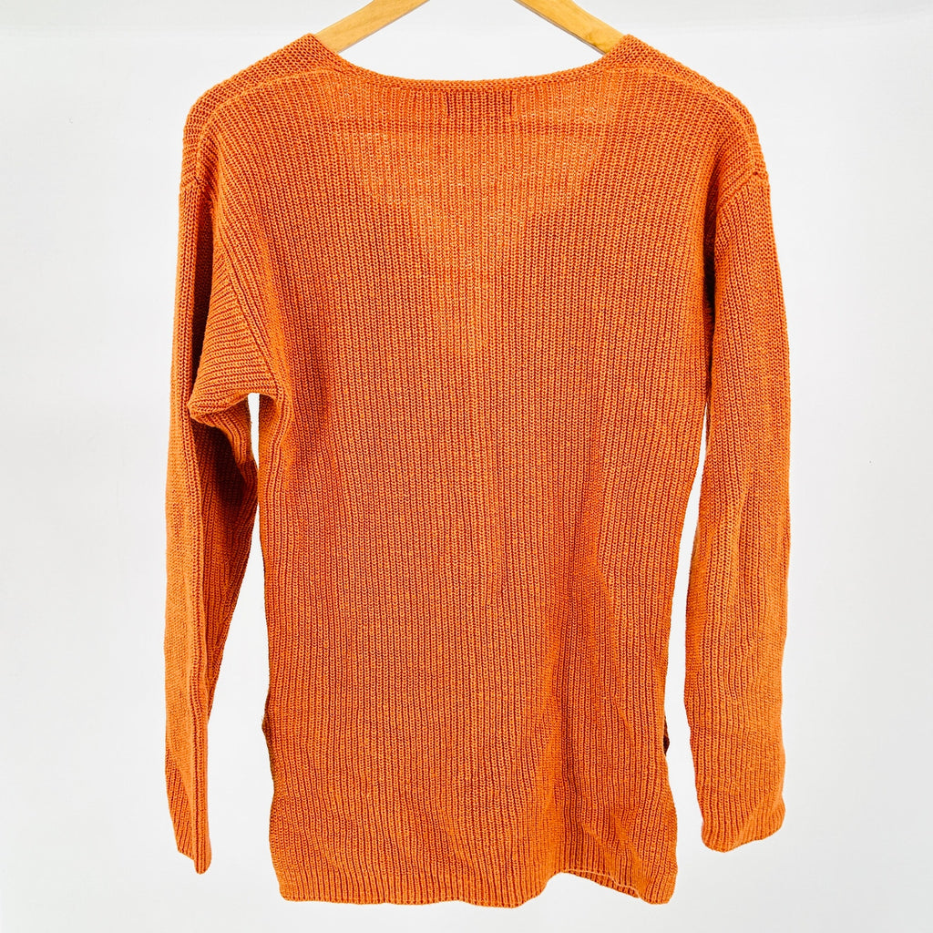 Vintage 90s The Territory Ahead Orange Ramie Cotton Boho Button Sweater
