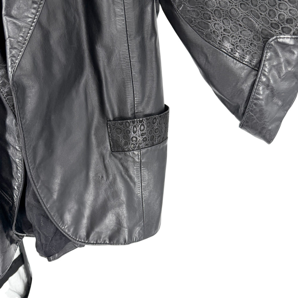 Vintage 80s Black Genuine Leather Textured Panel Blazer Jacket