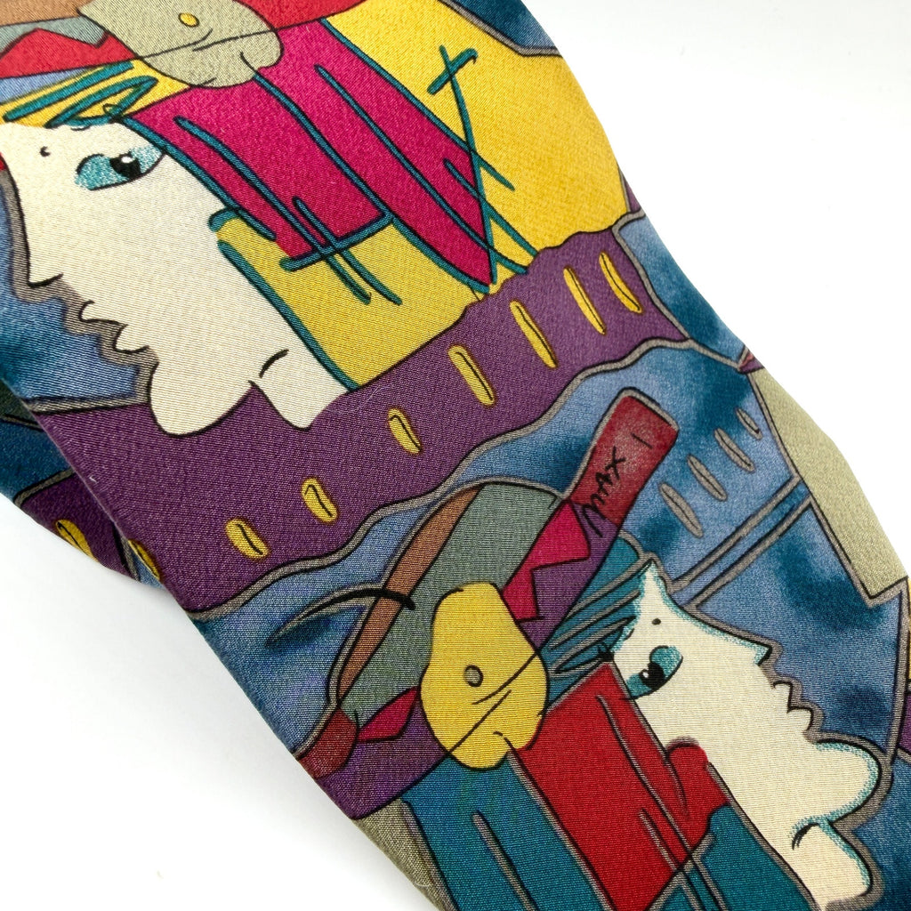 Vintage 90s Neo Max Purple Blue 100% Silk Peter Max Pop Art Necktie