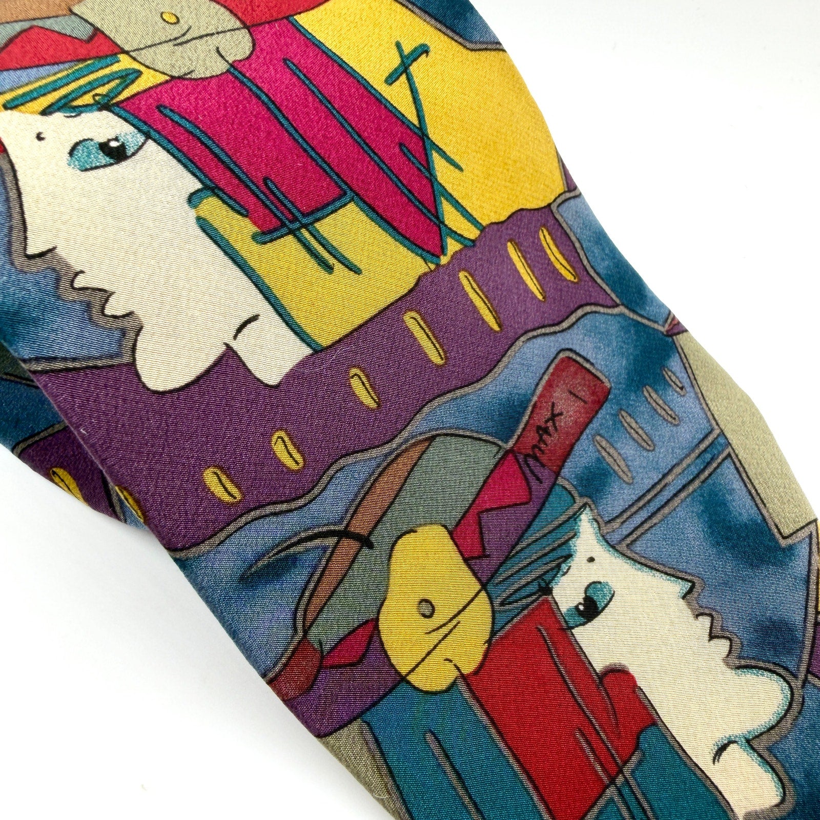 Vintage 90s Neo Max Purple Blue 100% Silk Peter Max Pop Art Necktie