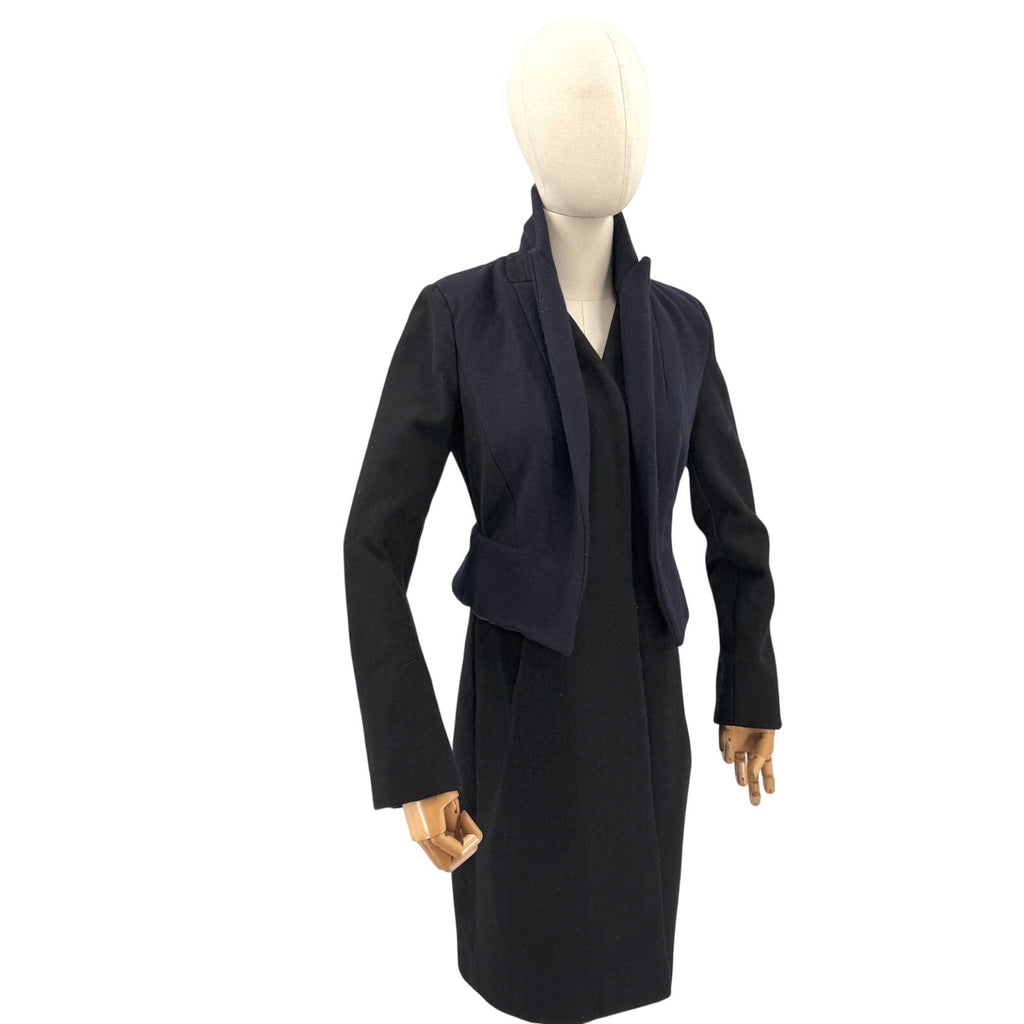 Marchesa Voyage Black Navy Blue Wool Blend Snap Overcoat Jacket