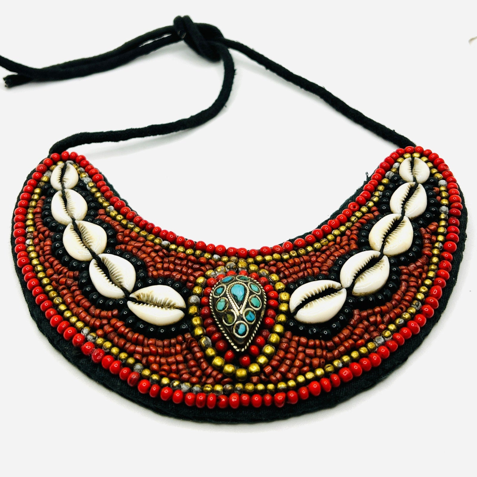 Vintage Tribal Ethnic African Moroccan Faux Coral Bead Bib Necklace