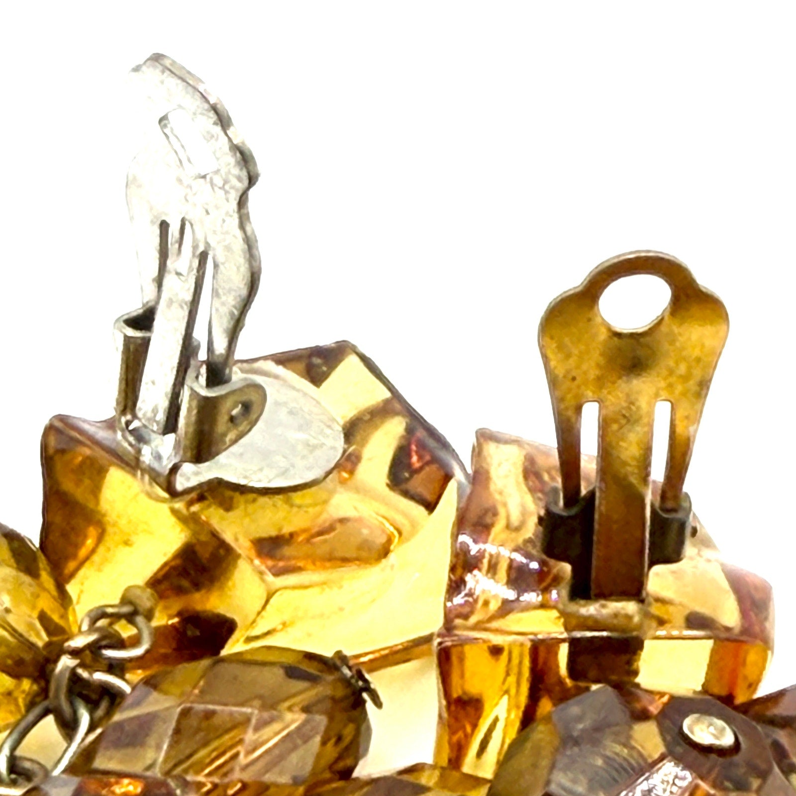 Vintage 80s Amber Lucite Massive Cluster Cascade Statement Clip On Earrings