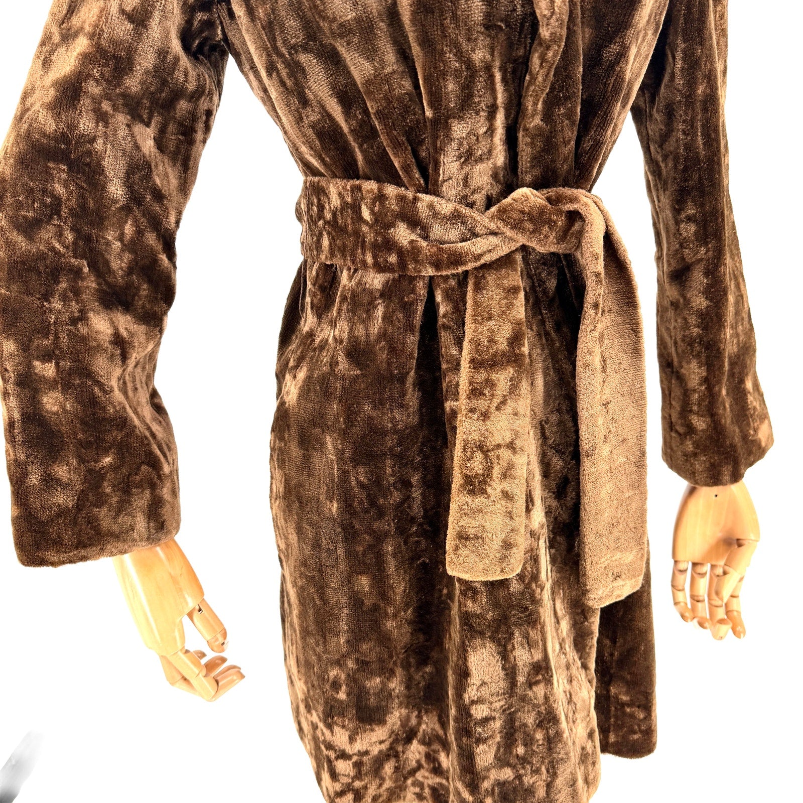 Vintage 50s Chocolate Brown Copper Faux Fur Belted Wrap Coat