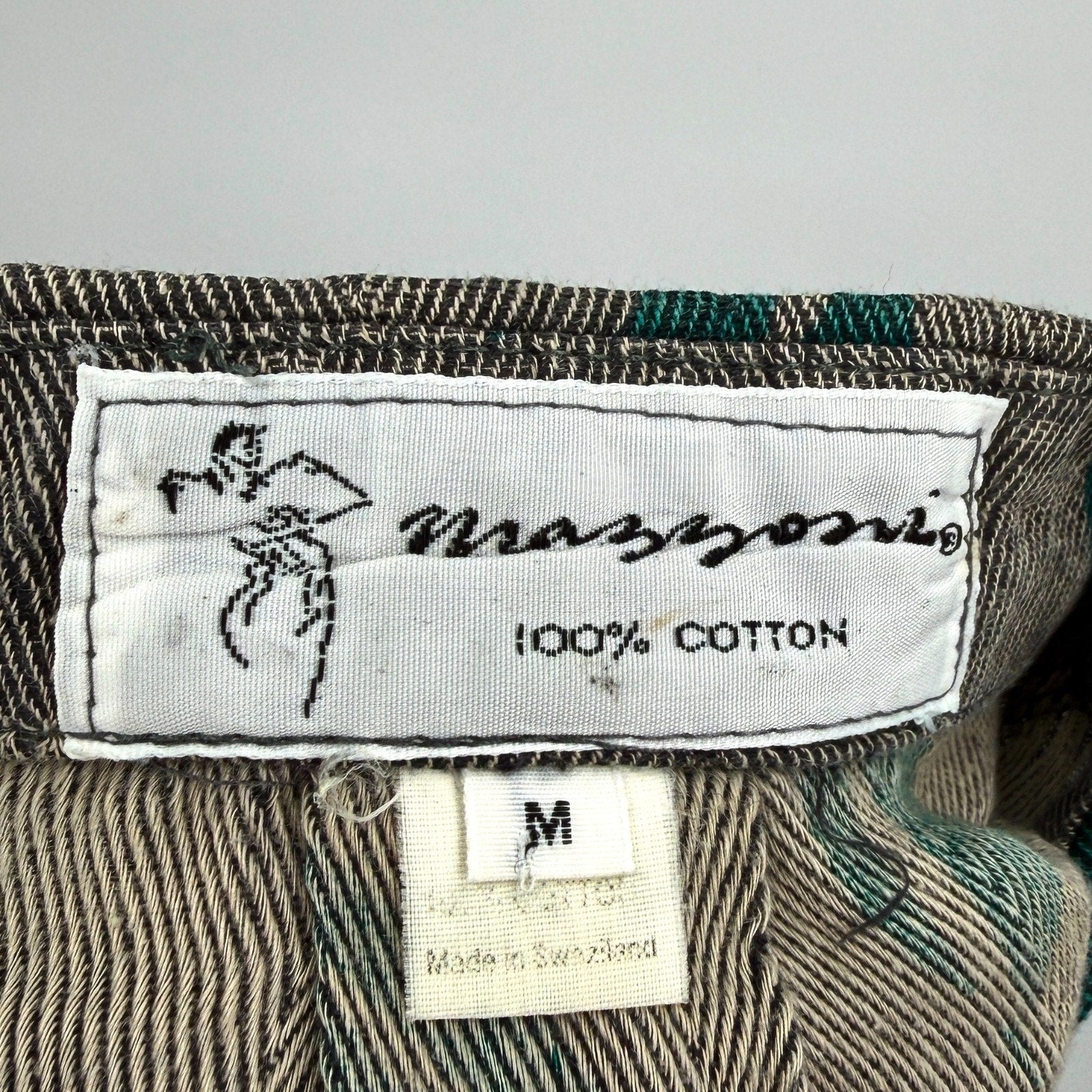 Vintage 80s Mazzoni Grey 100% Cotton Leaf Print Herringbone Shirt