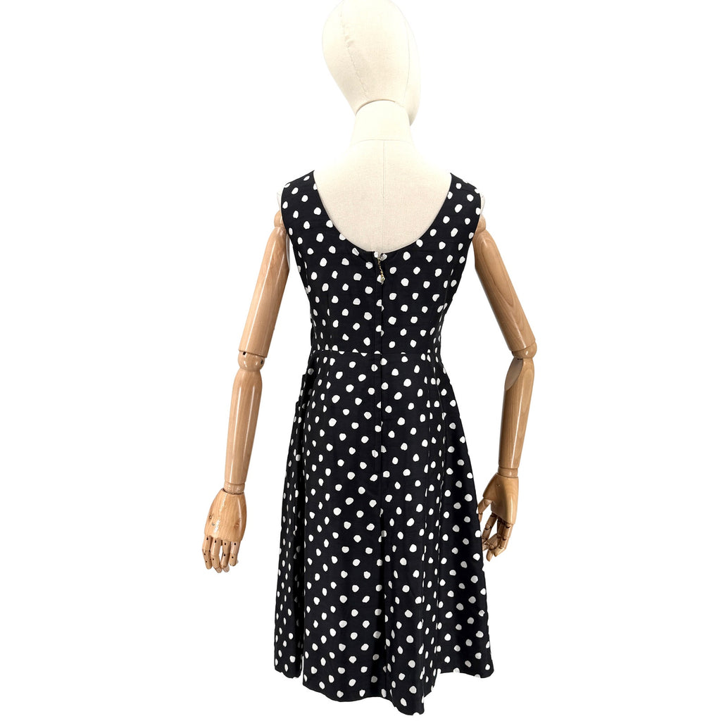 Kate Spade Black White Polkadot 100% Silk Bow Pocket Cocktail Dress